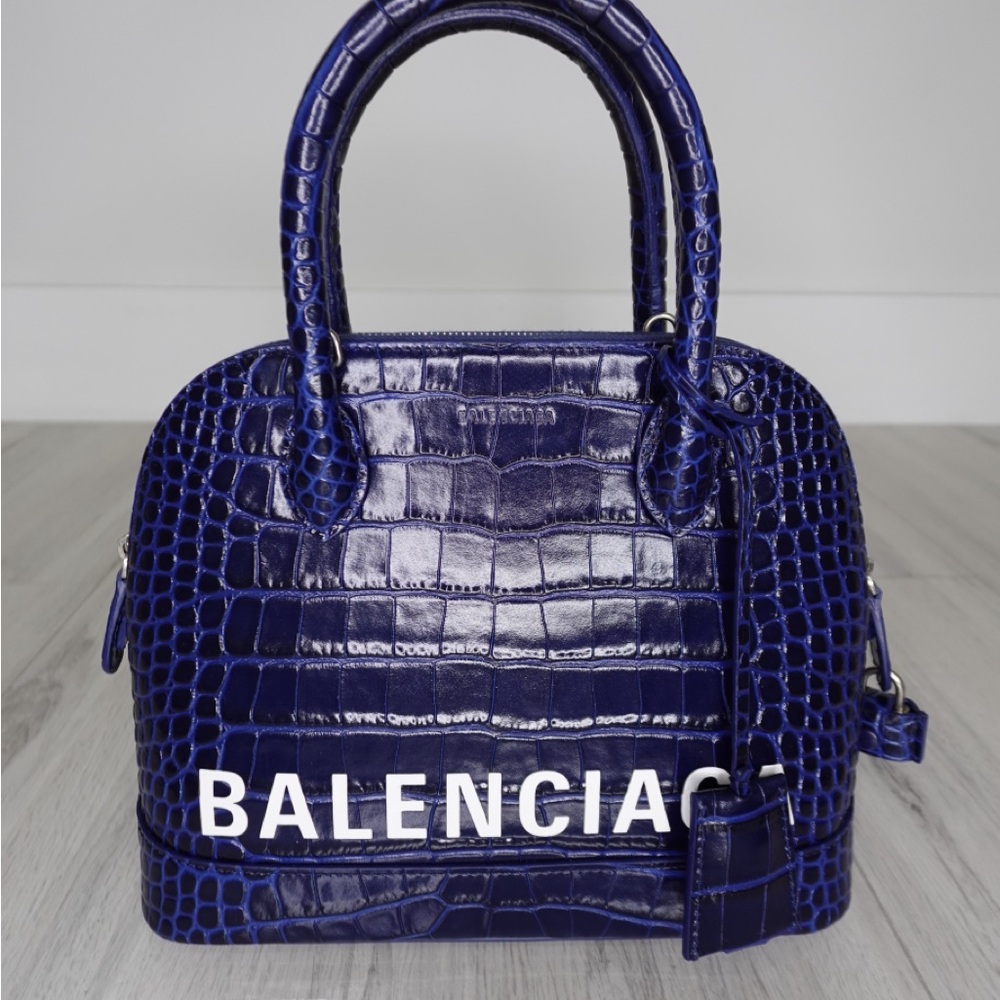 Balenciaga Blue Croc Embossed Handbag